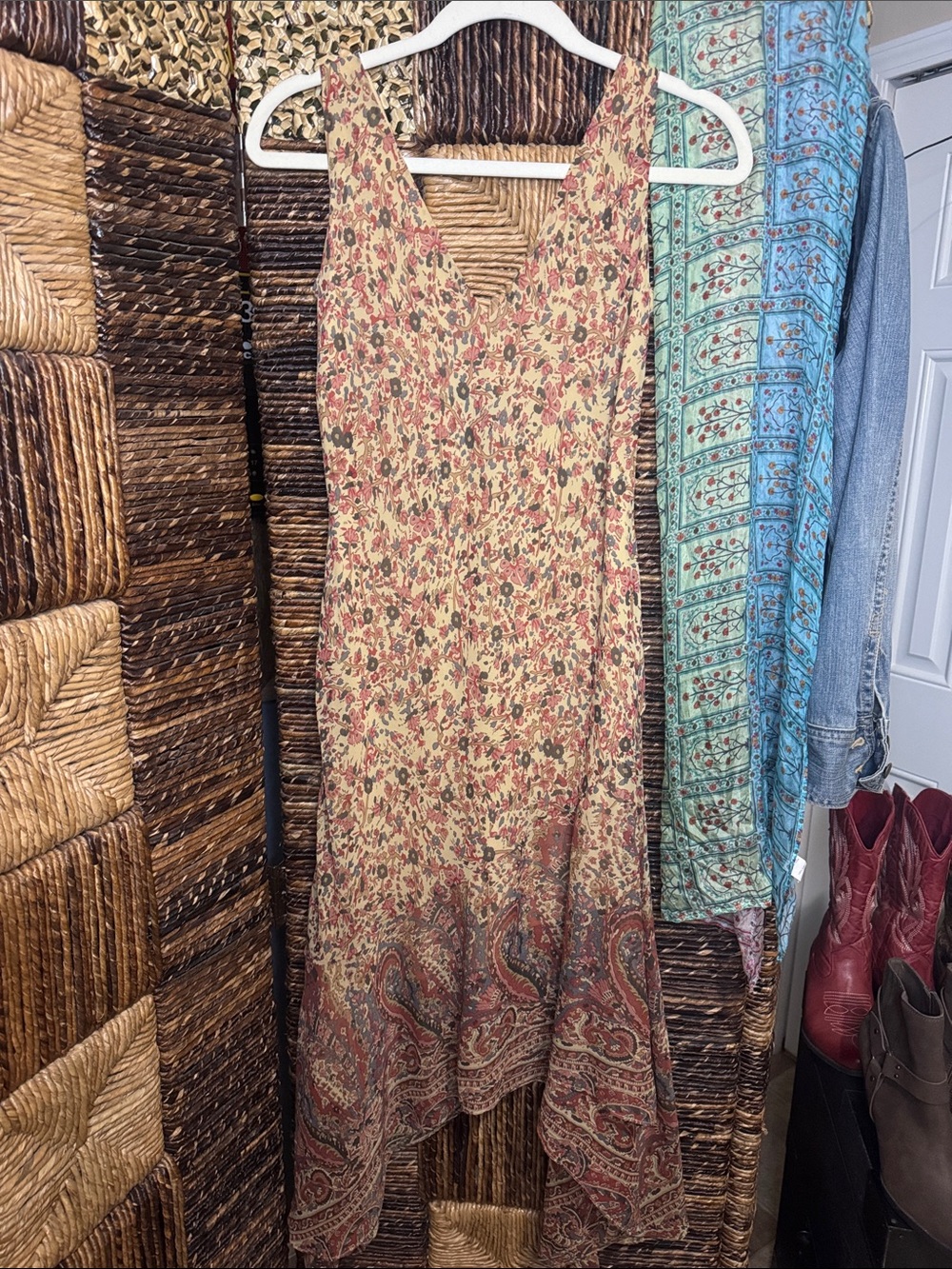 Vintage Lauren Ralph Lauren Cream Maxi Dress with Rust Paisley Print